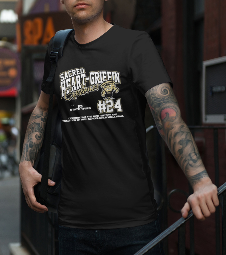 Sacred Heart-Griffin Cyclones #24 1287 Program Wins 10 State Trips 3 State Trophies Celebrating The Rich History And Tradition Of High School Girls Volleyball T-Shirt