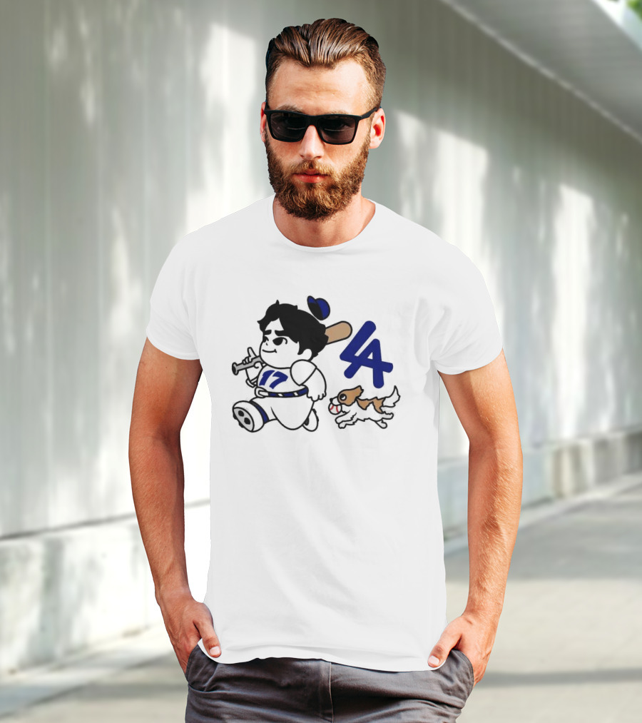 Chunkytani 10oz Fleece LA Baseball Dog And Player With Bat 17 T-Shirt