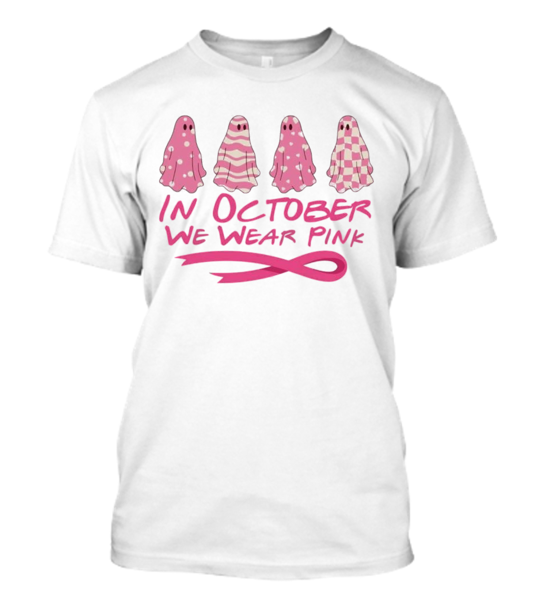 In October We Wear Pink Ghosts Breast Cancer Awareness T-Shirt