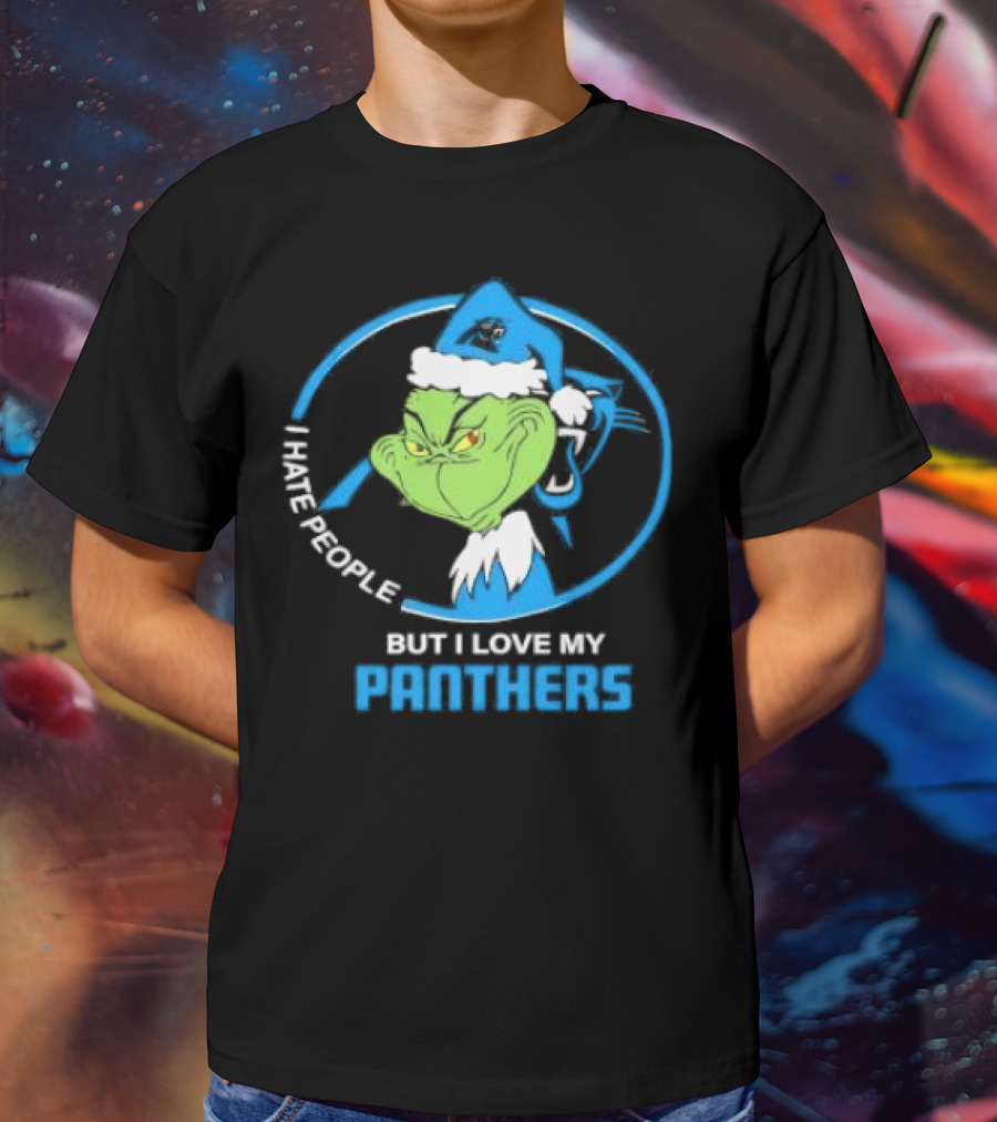 Carolina Panthers Christmas Grinch I Hate People But Love My Panthers T-Shirt