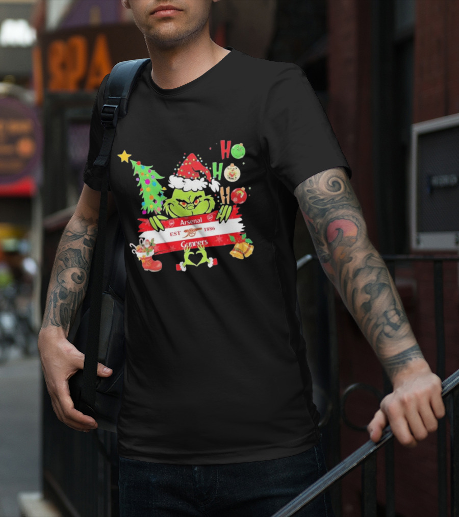 Grinch Ho Ho Ho Arsenal FC EST 1886 Gunners Christmas T-Shirt