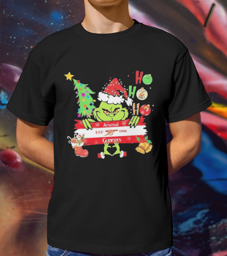 Grinch Ho Ho Ho Arsenal FC EST 1886 Gunners Christmas T-Shirt