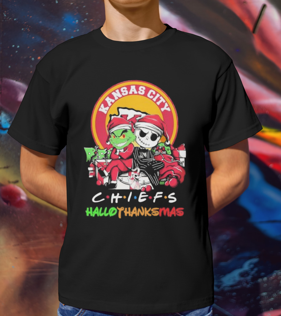 Kansas City Chiefs Grinch Jack Skellington Hallothanksmas T-Shirt