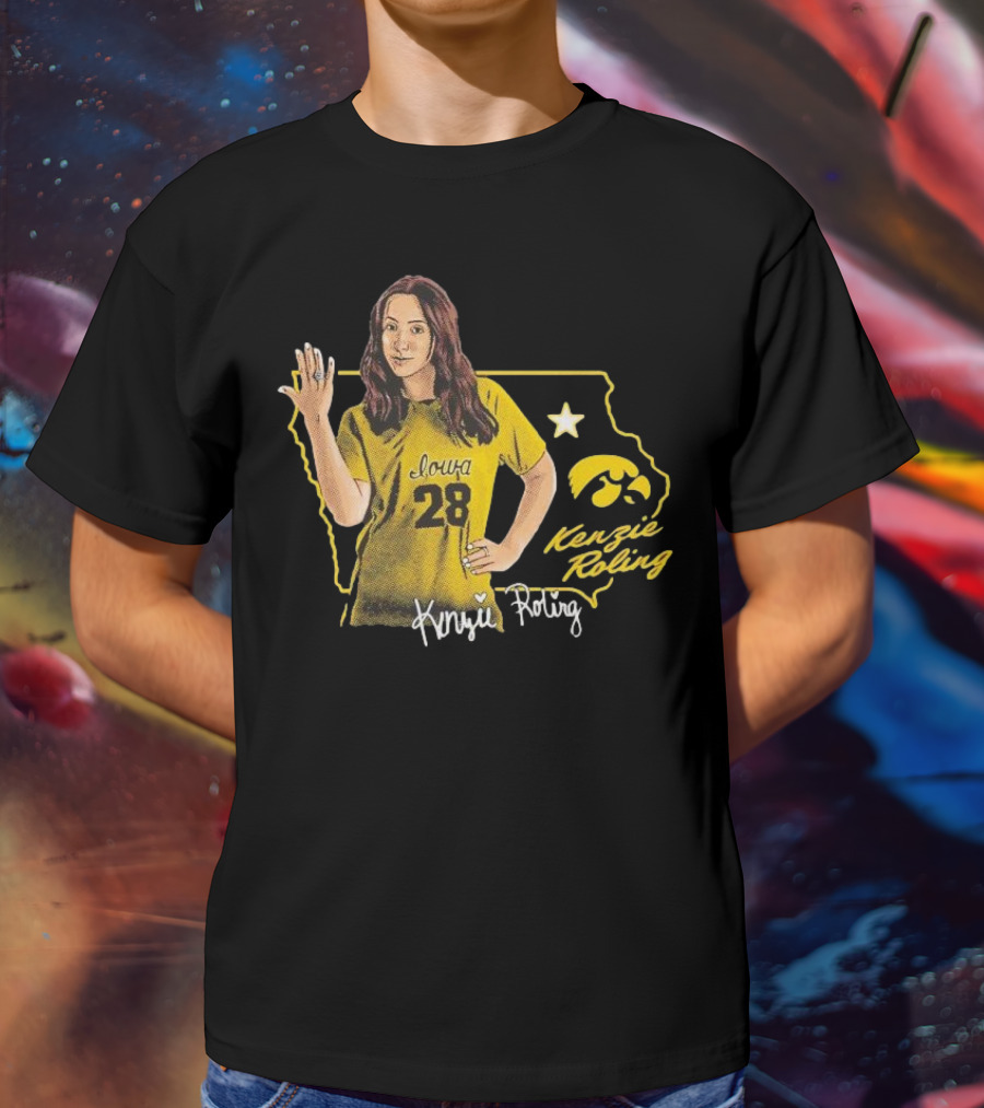 Iowa Kenzie Roling 28 Hawkeyes Cartoon Player T-Shirt