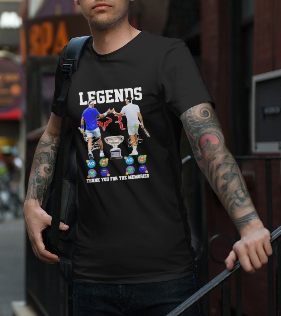 LEGENDS Roger Federer Rafael Nadal Thank You For The Memories Tennis Grand Slam Icons T-Shirt