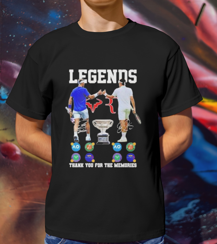 LEGENDS Roger Federer Rafael Nadal Thank You For The Memories Tennis Grand Slam Icons T-Shirt