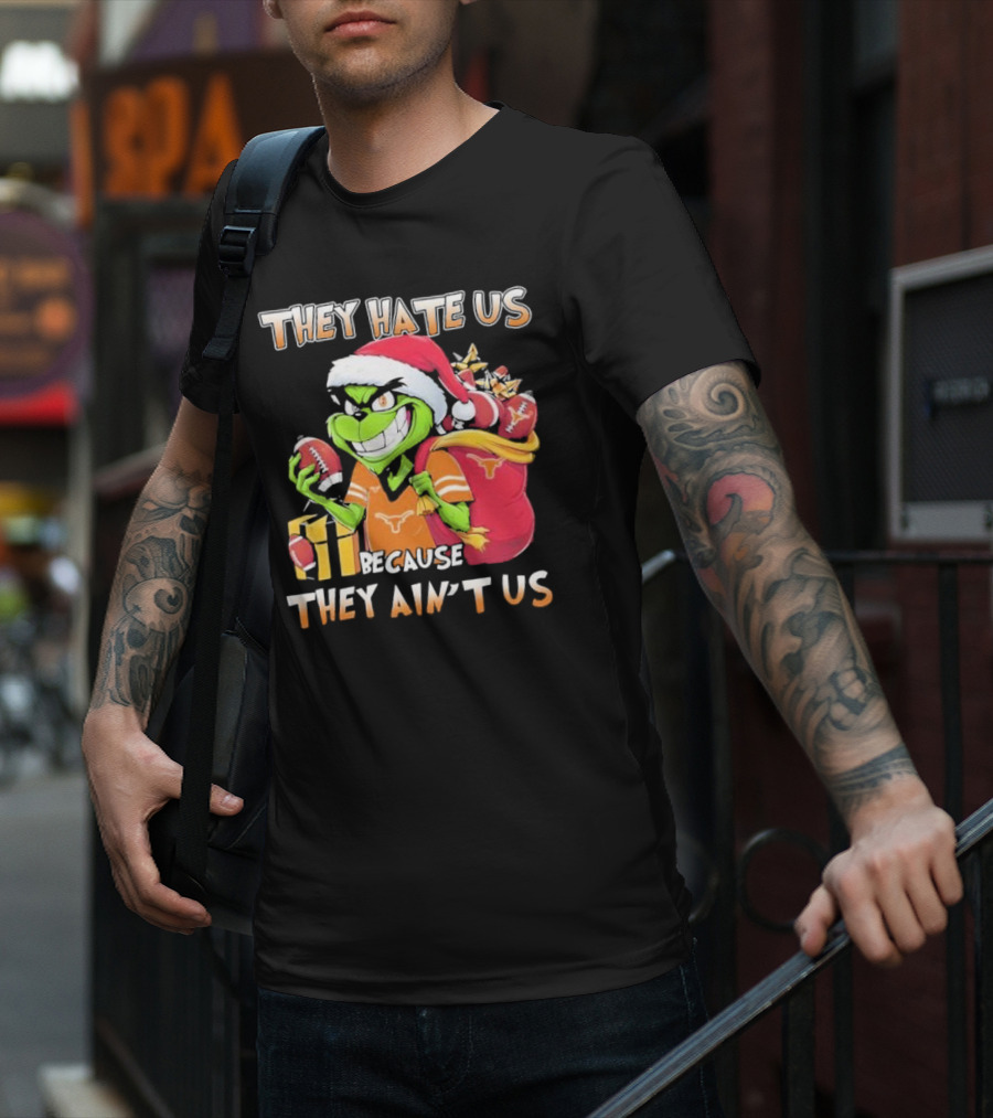 Texas Longhorns Grinch They Hate Us Because They Ain't Us Christmas Football Santa Hat Gift Bag T-Shirt