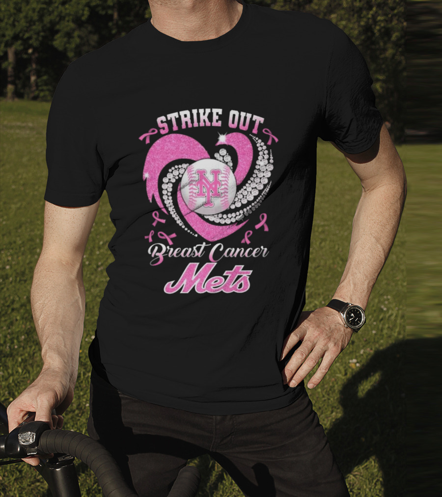 Strike Out Breast Cancer Mets Heart Diamond New York Mets T-Shirt