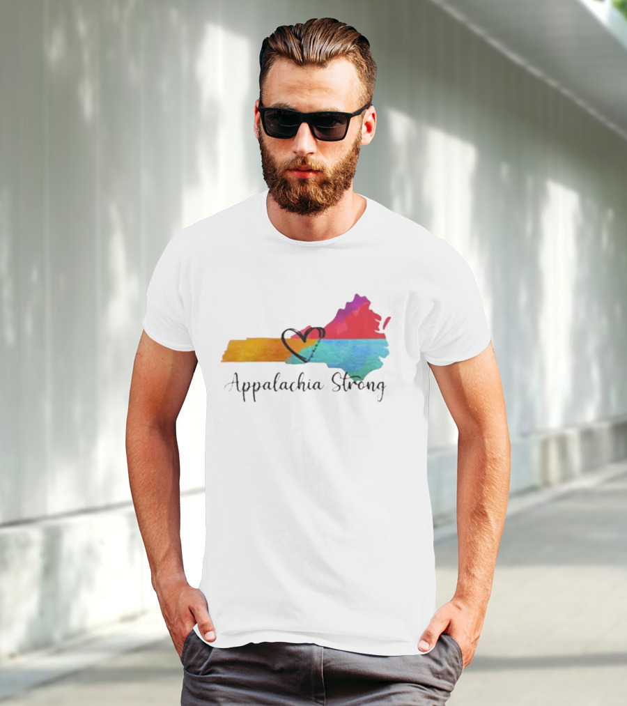 Appalachia Strong Heart Map Hurricane Helene Print T-Shirt