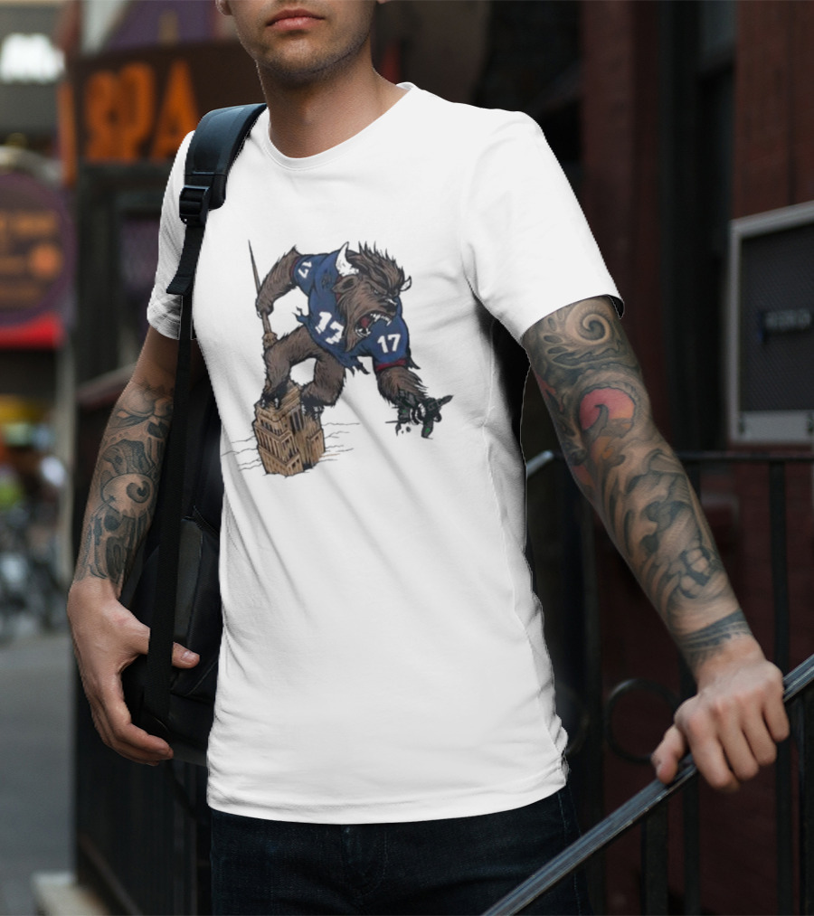 Buffalo Bills King Of New York Mascot Towering Beast Number 17 T-Shirt