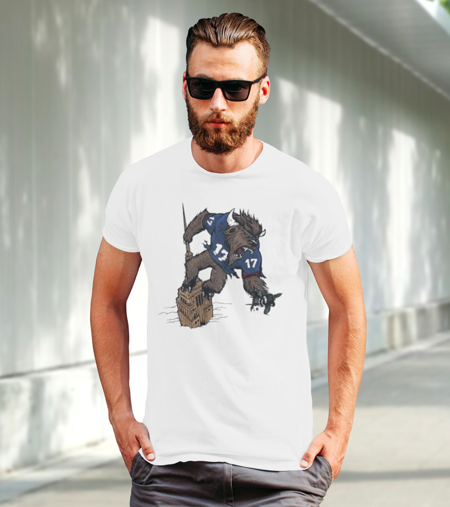 Buffalo Bills King Of New York Mascot Towering Beast Number 17 T-Shirt