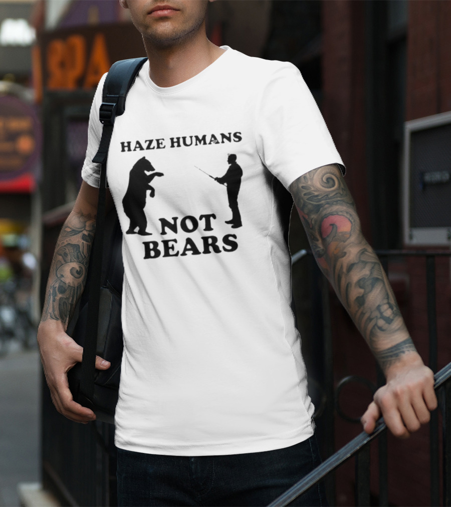 Haze Humans Not Bears Silhouette Of Person And Bear Confrontation T-Shirt