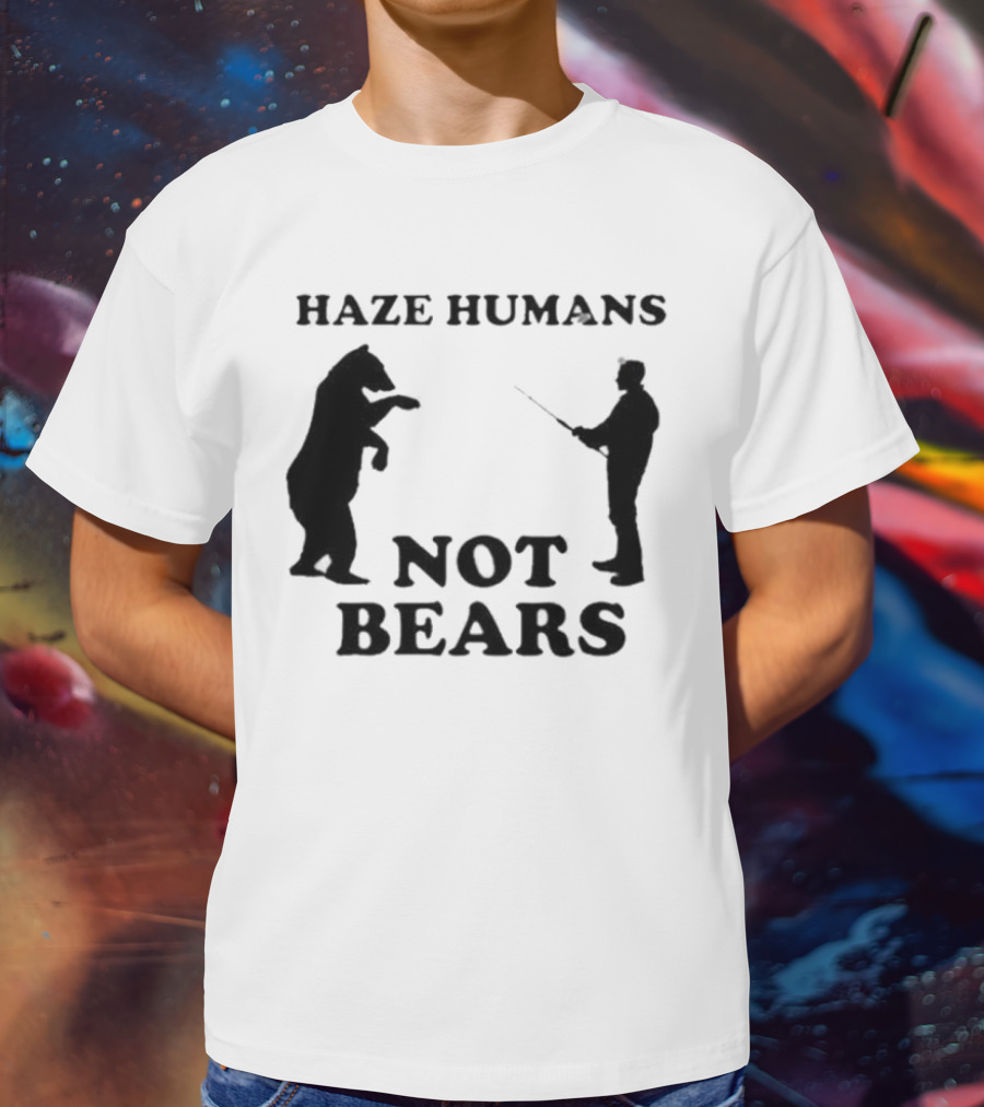 Haze Humans Not Bears Silhouette Of Person And Bear Confrontation T-Shirt