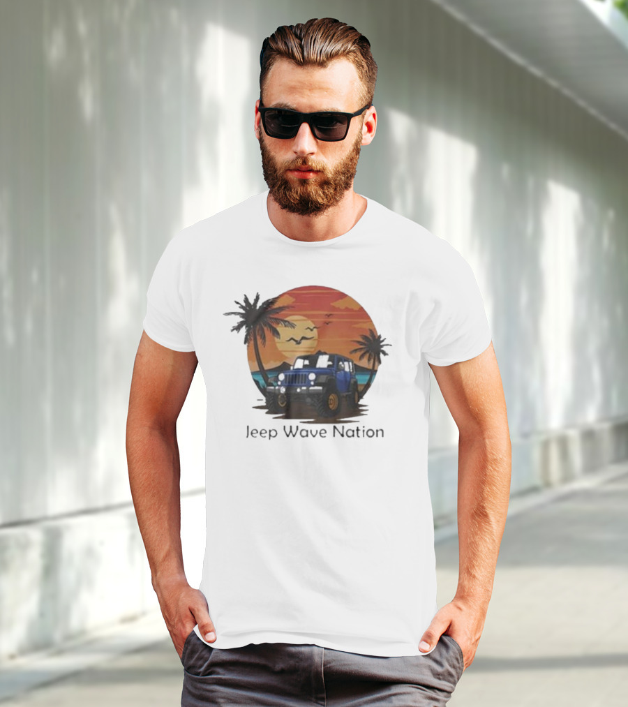 Jeep Wave Nation Vintage Sunset Adventure Scene T-Shirt