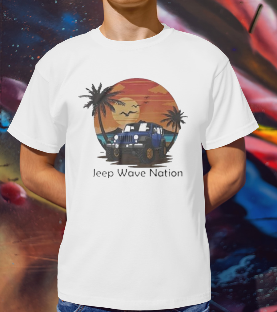 Jeep Wave Nation Vintage Sunset Adventure Scene T-Shirt