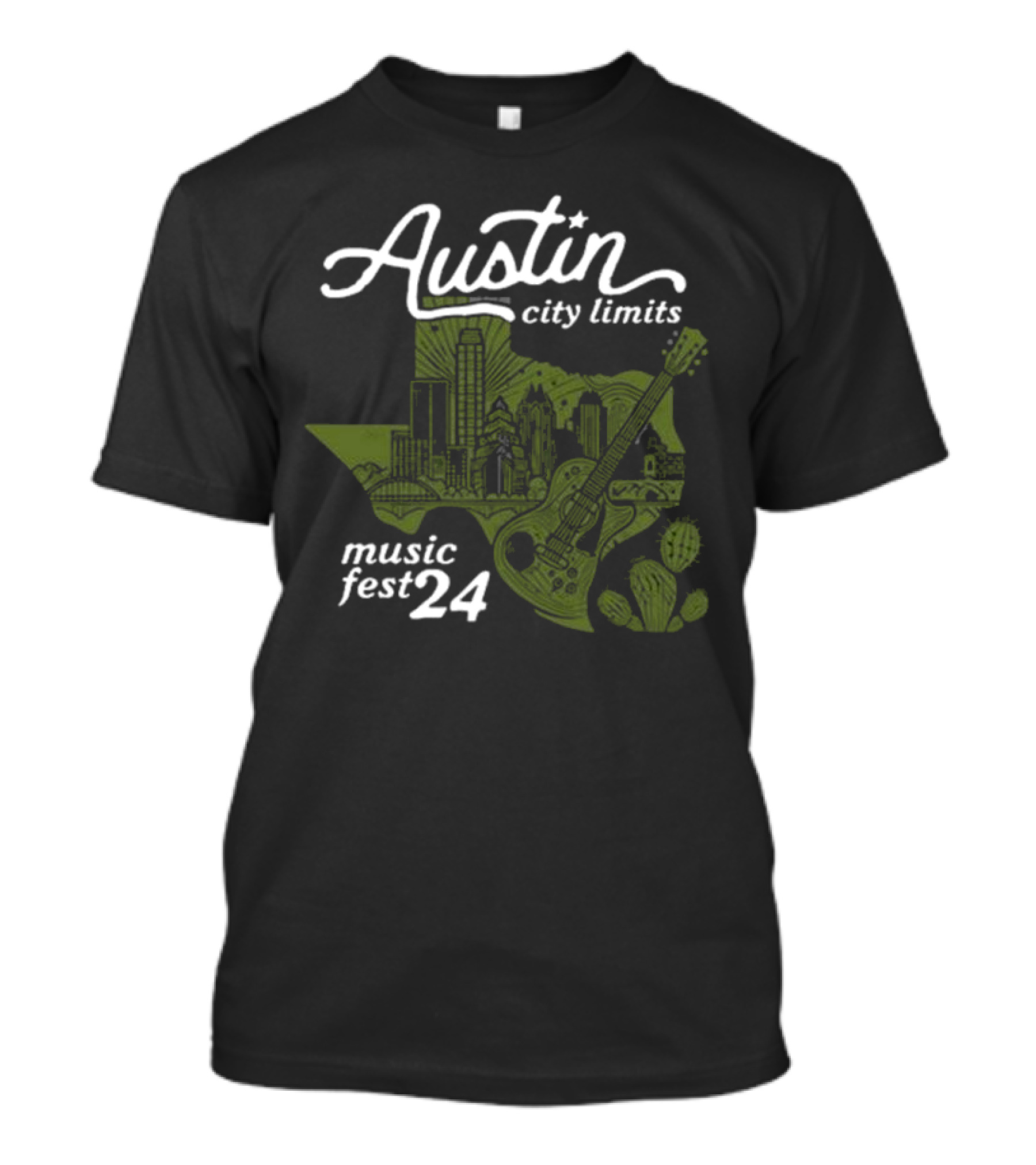 Austin City Limits Music Fest 24 Texas Skyline And Guitar Cactus T-Shirt