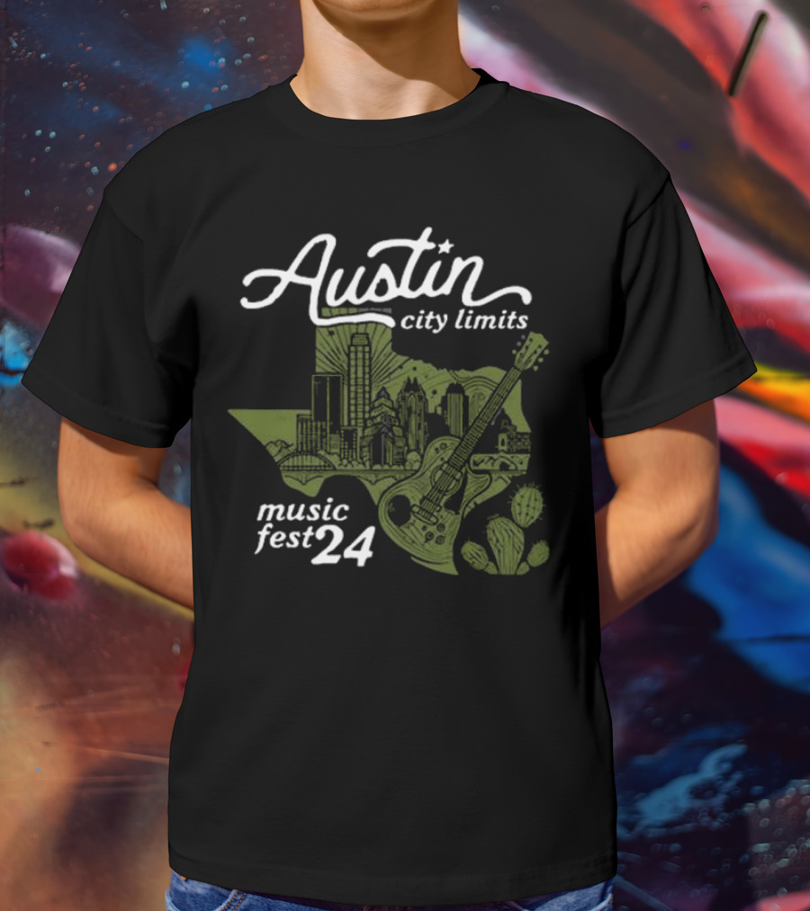 Austin City Limits Music Fest 24 Texas Skyline And Guitar Cactus T-Shirt