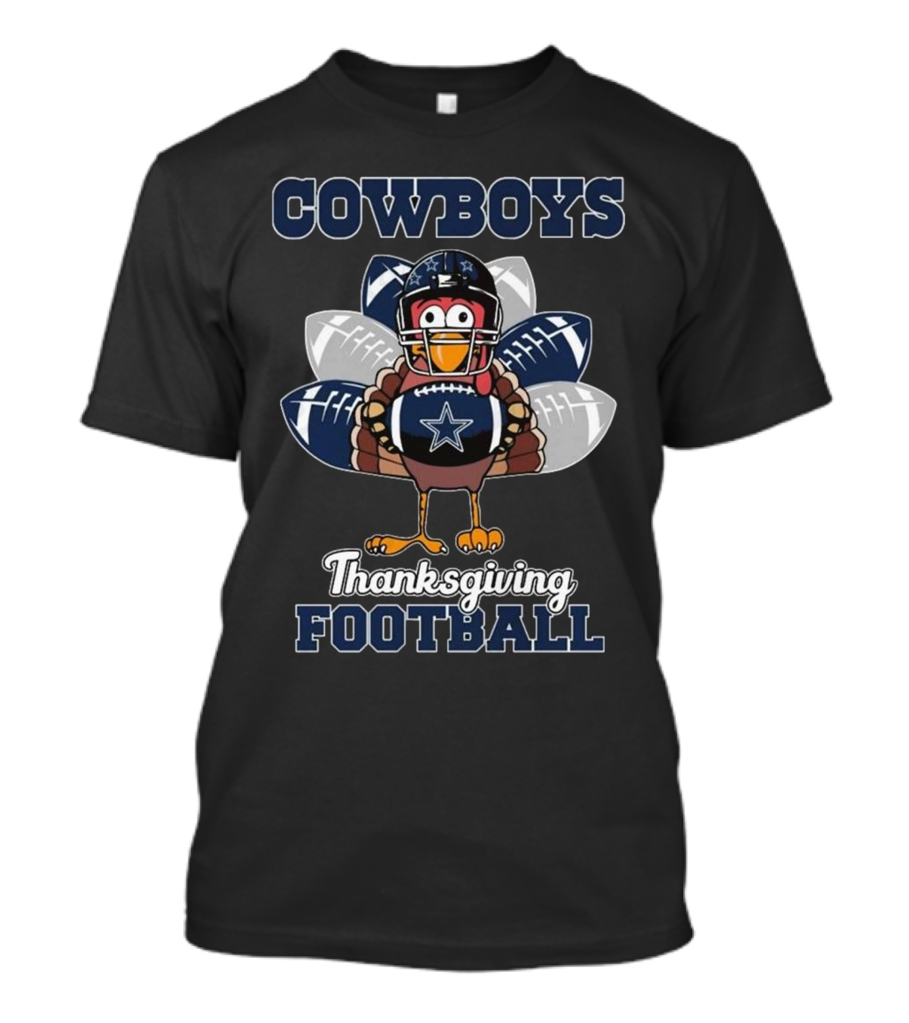 Cowboys Thanksgiving Football Turkey Holding Footballs T-Shirt