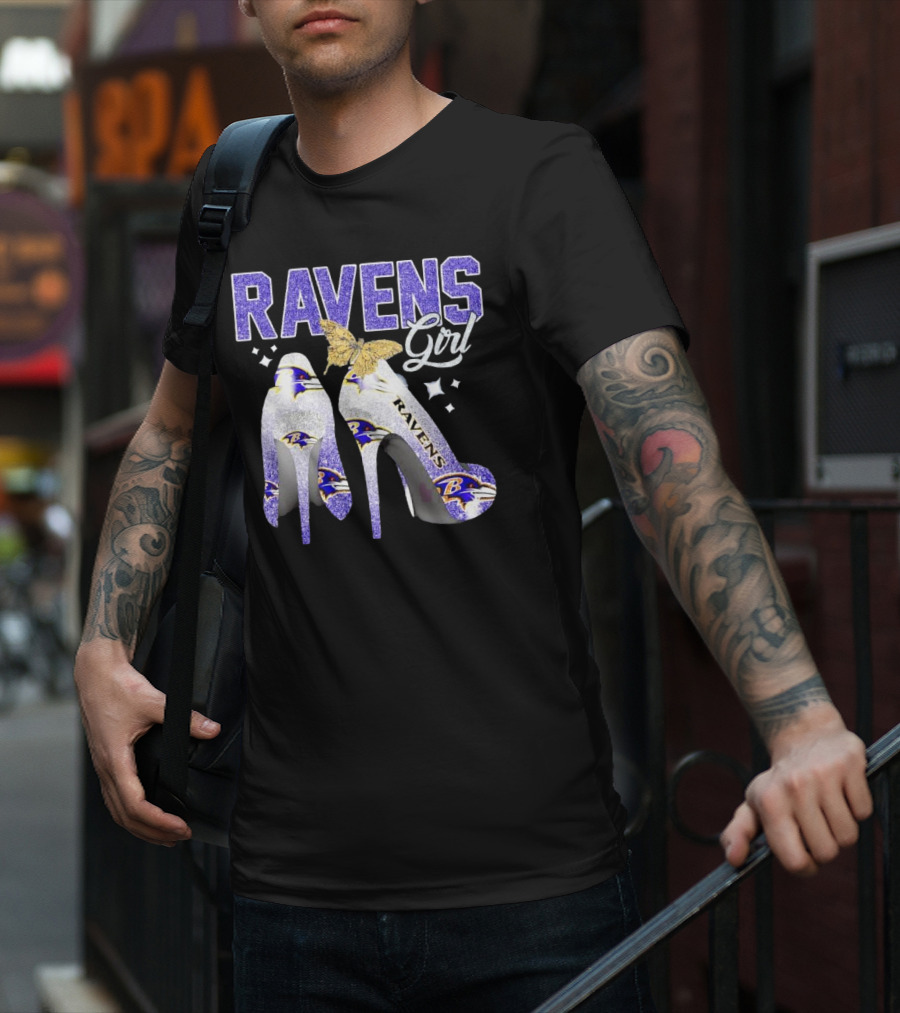 Ravens Girl High Heels Baltimore Ravens Butterfly Stars T-Shirt