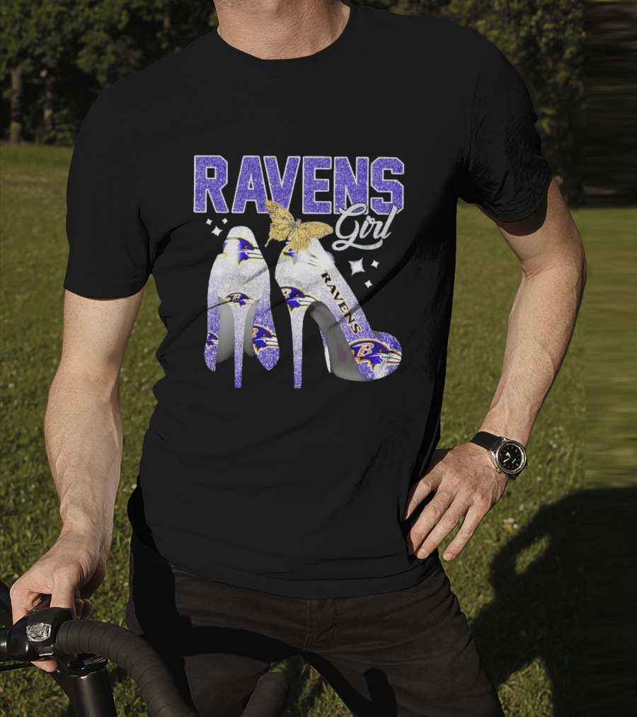 Ravens Girl High Heels Baltimore Ravens Butterfly Stars T-Shirt