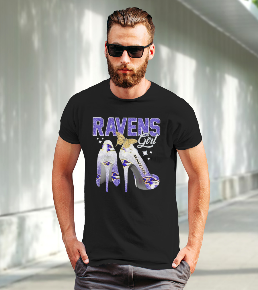 Ravens Girl High Heels Baltimore Ravens Butterfly Stars T-Shirt