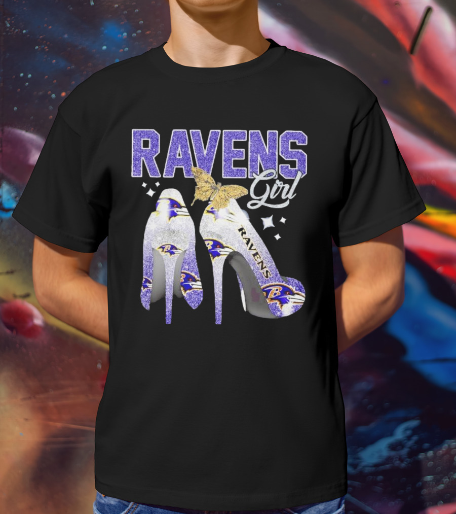 Ravens Girl High Heels Baltimore Ravens Butterfly Stars T-Shirt