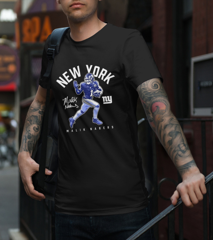 New York Malik Nabers Giants Stiff Arm T-Shirt