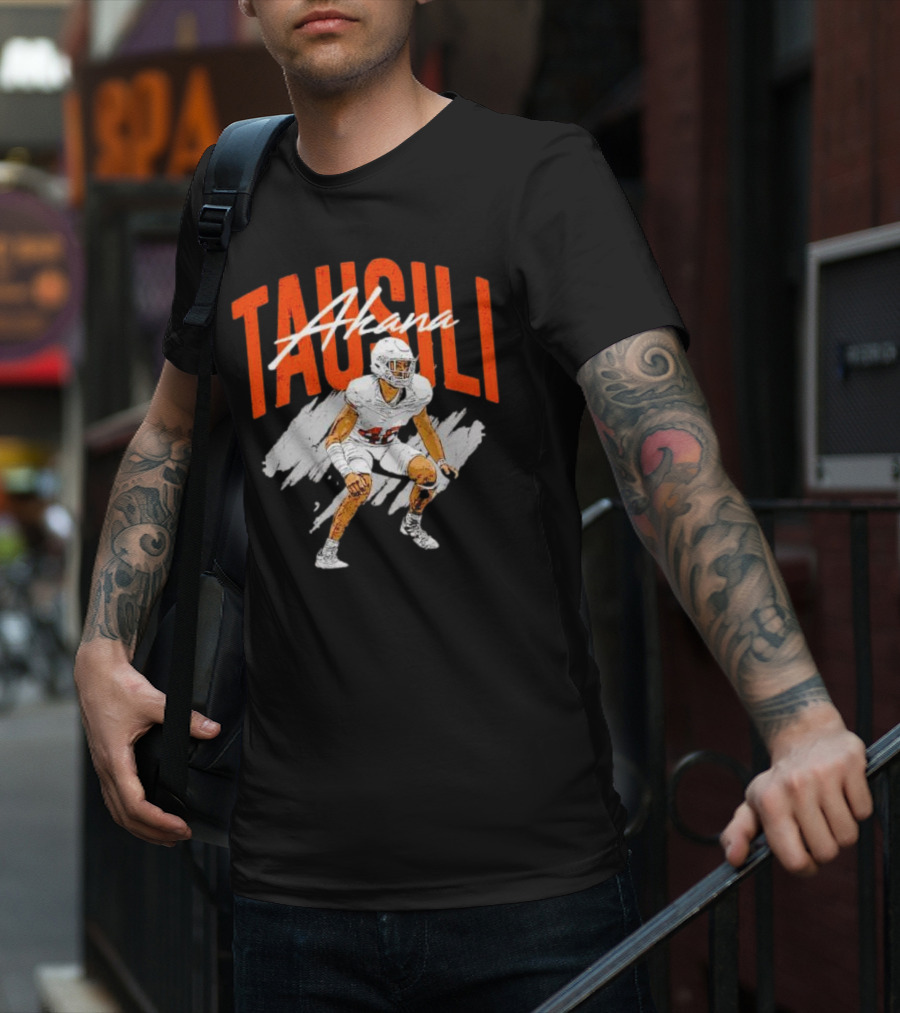Tausili Akana Texas Longhorns Player Football Action T-Shirt