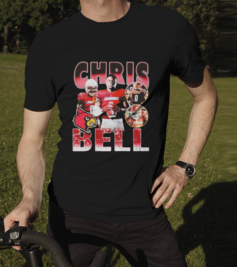 Chris Bell Louisville Cardinals Football Number 0 Retro Signature T-Shirt