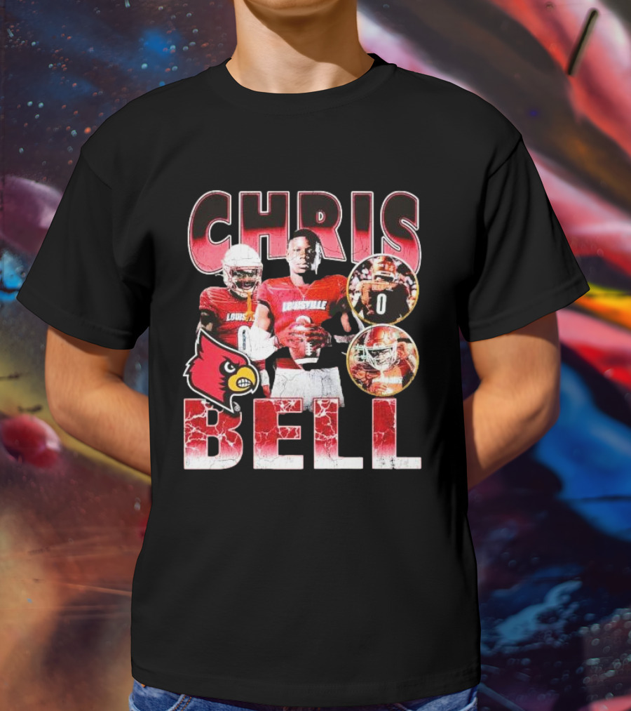 Chris Bell Louisville Cardinals Football Number 0 Retro Signature T-Shirt