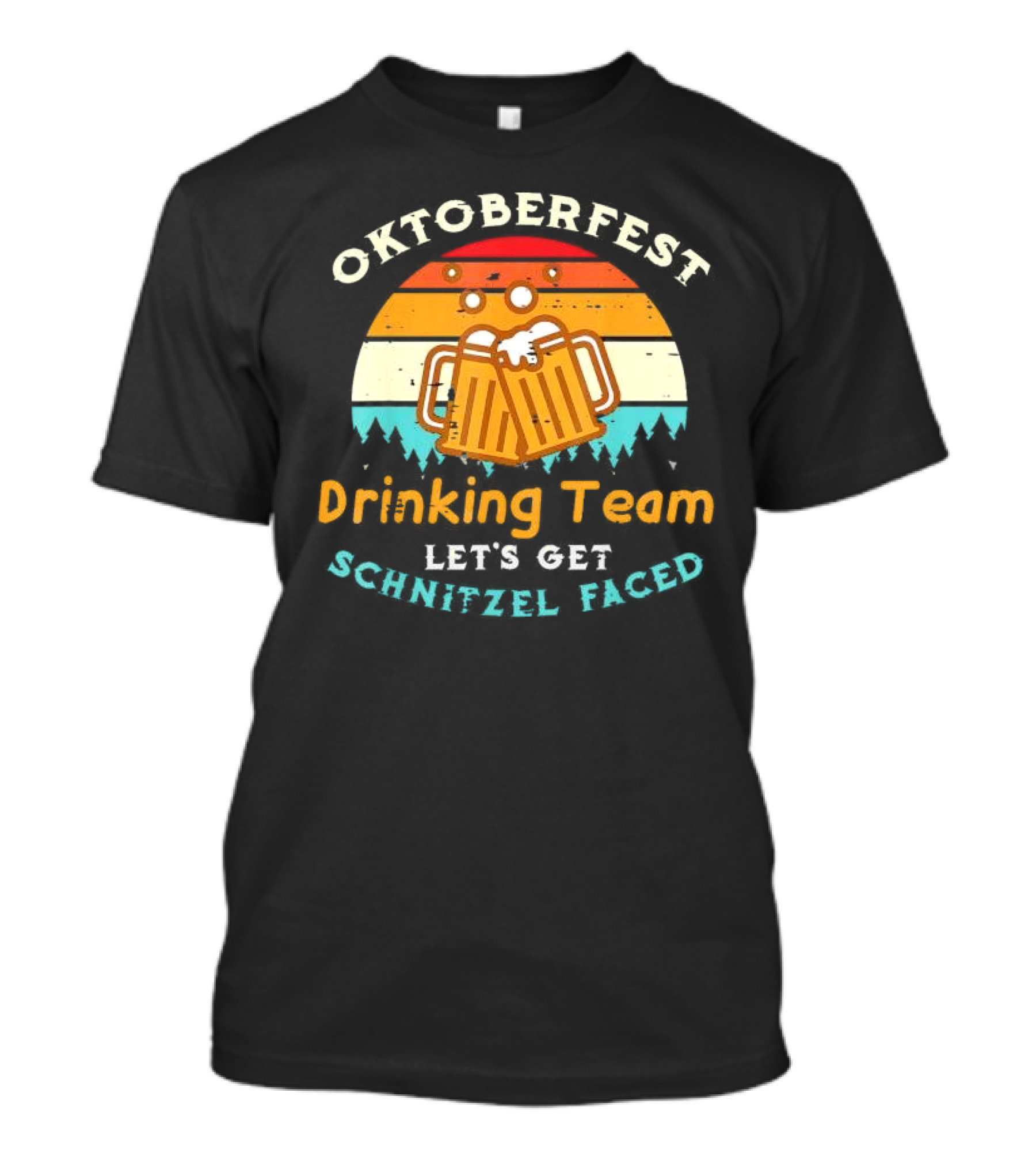 Oktoberfest Drinking Team Let's Get Schnitzel Faced Retro Beer Mugs T-Shirt