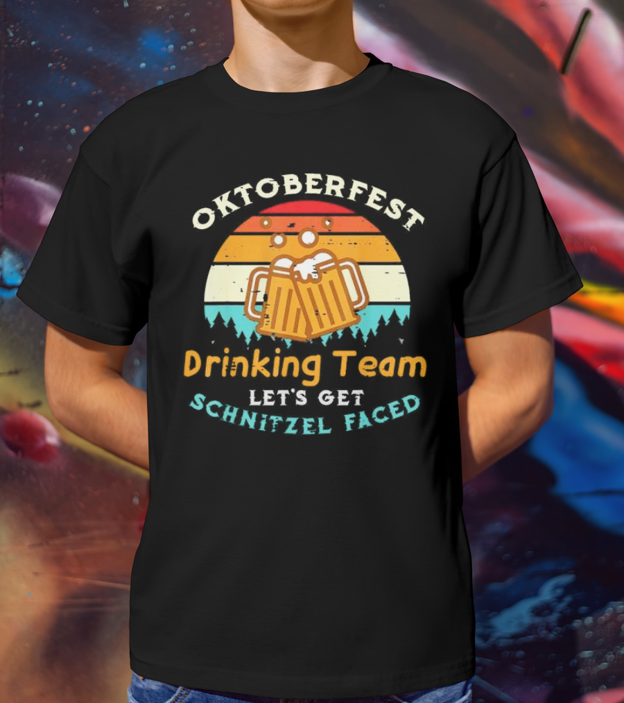 Oktoberfest Drinking Team Let's Get Schnitzel Faced Retro Beer Mugs T-Shirt
