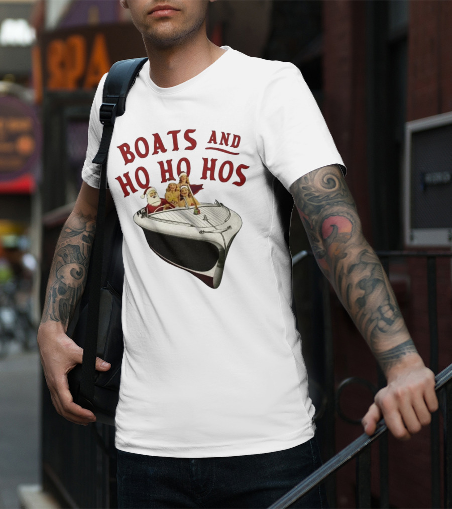 Boats And Ho Ho Hos Christmas With Santa On Boat T-Shirt