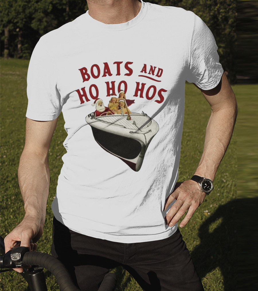 Boats And Ho Ho Hos Christmas With Santa On Boat T-Shirt