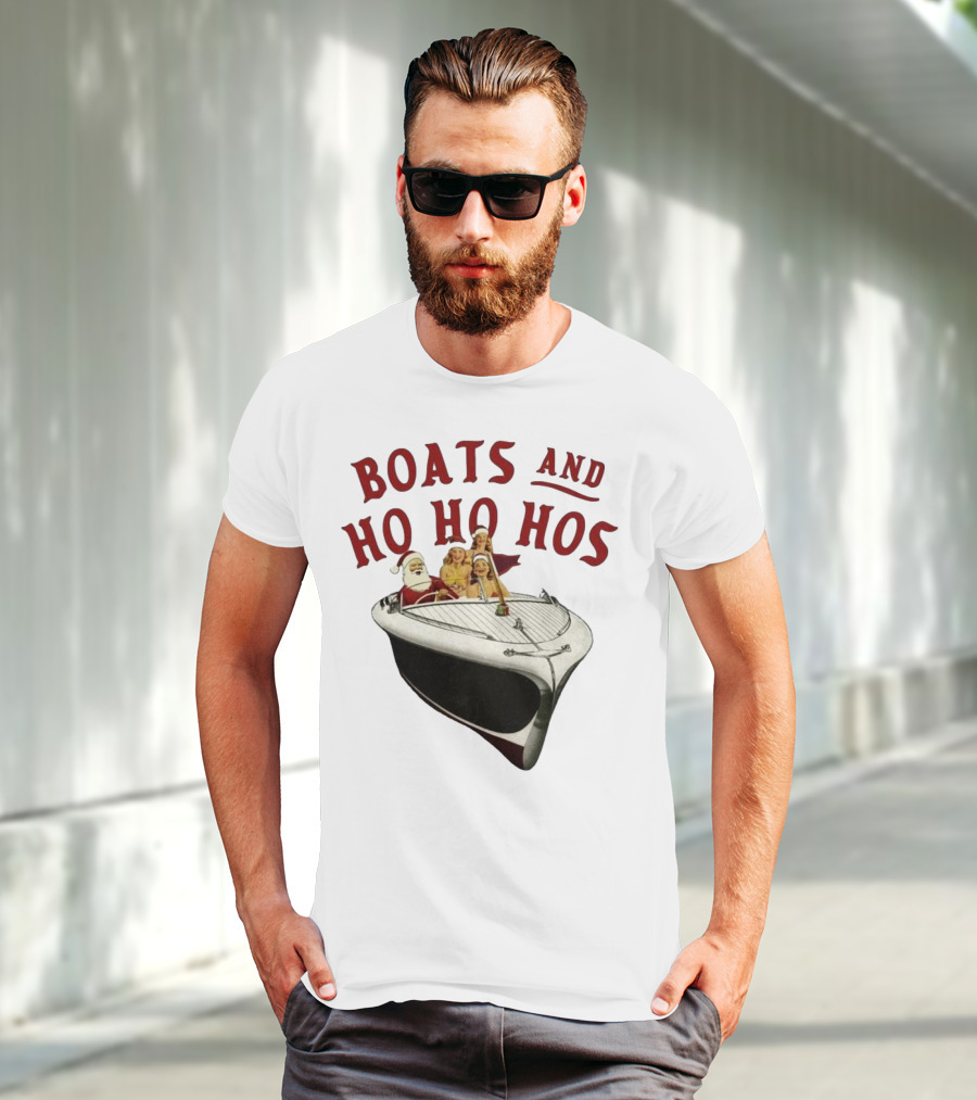 Boats And Ho Ho Hos Christmas With Santa On Boat T-Shirt
