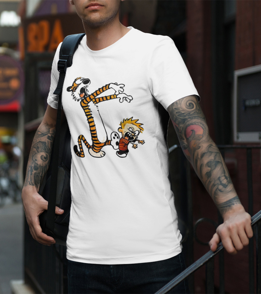 Calvin And Hobbes Playing Zombies Comic Characters Fun T-Shirt