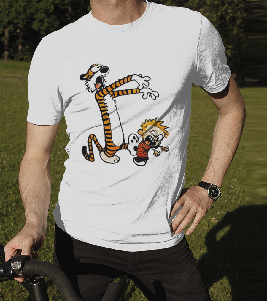 Calvin And Hobbes Playing Zombies Comic Characters Fun T-Shirt