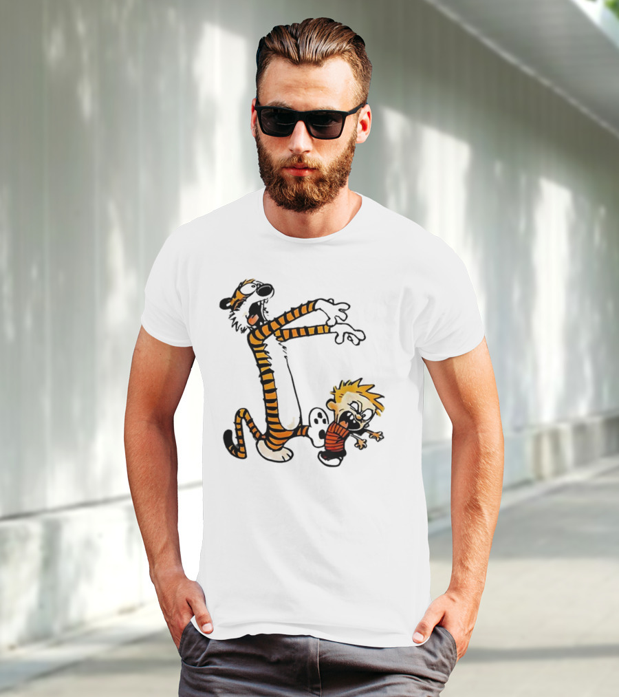Calvin And Hobbes Playing Zombies Comic Characters Fun T-Shirt