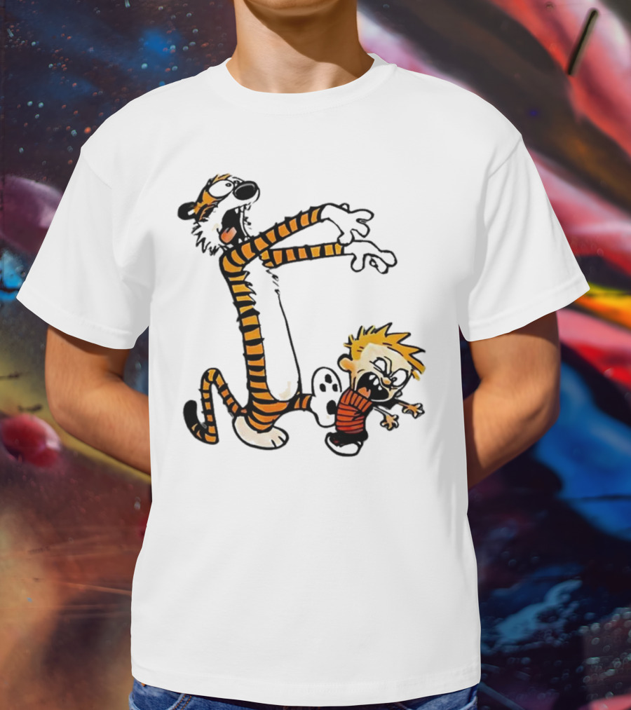 Calvin And Hobbes Playing Zombies Comic Characters Fun T-Shirt