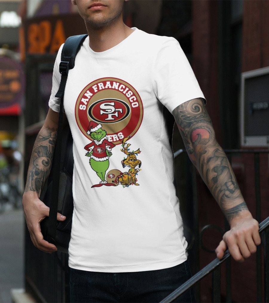 San Francisco 49ers Grinch And Max Merry Christmas T-Shirt