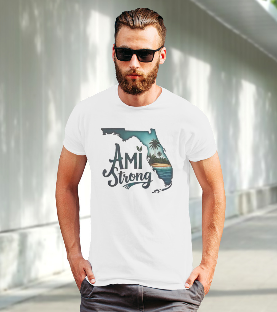 Ami Strong Florida Tropical Palm Beach Scene T-Shirt