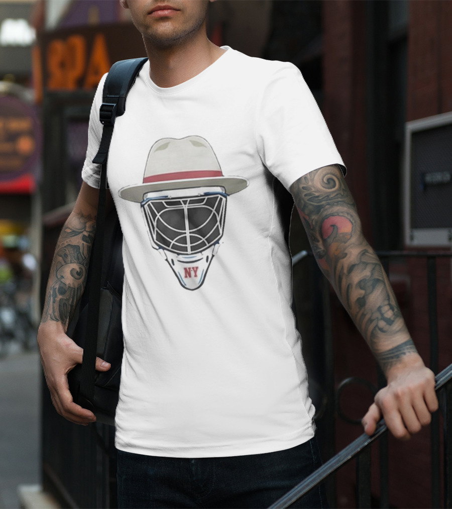 New York Rangers NY Hockey Mask Fedora Hat T-Shirt