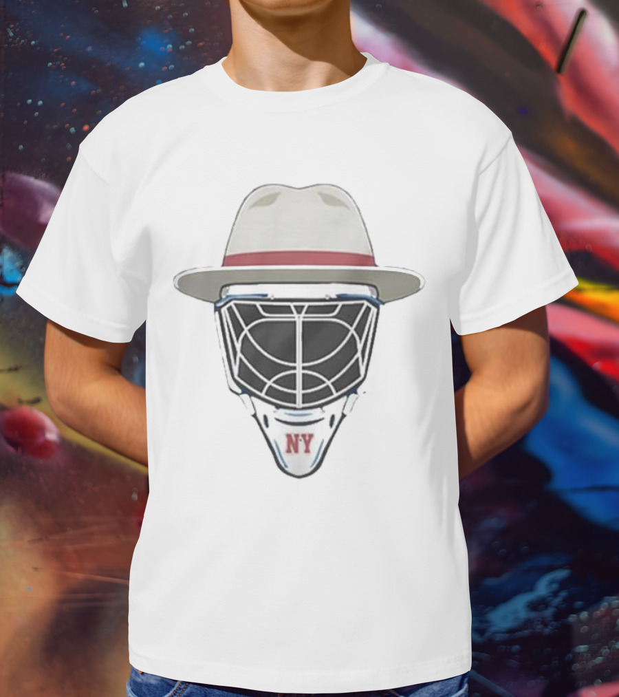 New York Rangers NY Hockey Mask Fedora Hat T-Shirt
