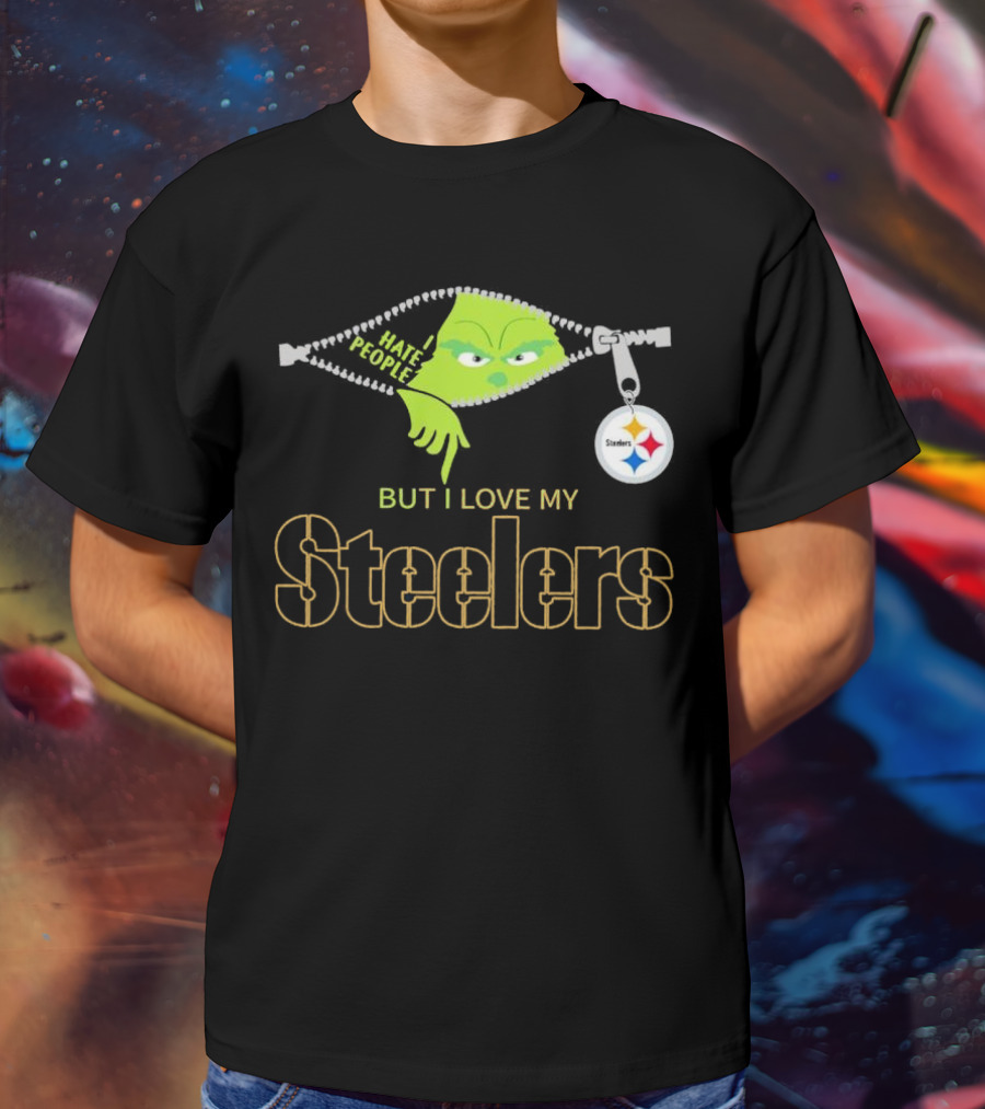 I Hate People But I Love My Pittsburgh Steelers Christmas Grinch Zip Steel Curtain T-Shirt