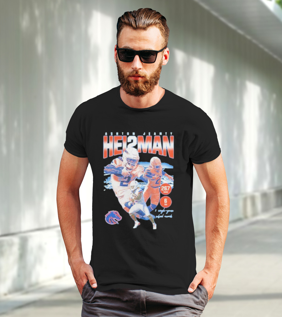 ASHTON JEANTY HEI2MAN 267 Yards 6 Touchdowns Boise State Broncos Player Collage T-Shirt