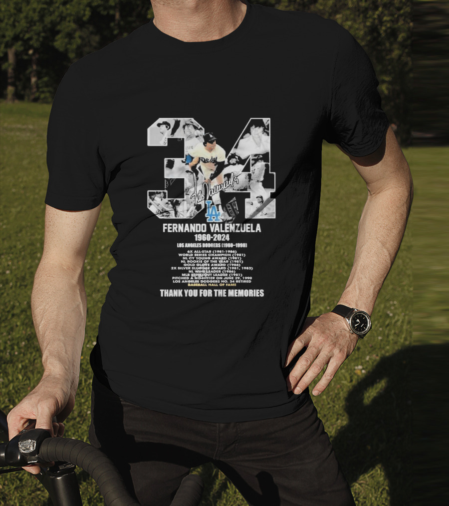 Fernando Valenzuela Los Angeles Dodgers 1980-1991 Baseball Hall Of Fame Thank You For The Memories 34 Signature T-Shirt
