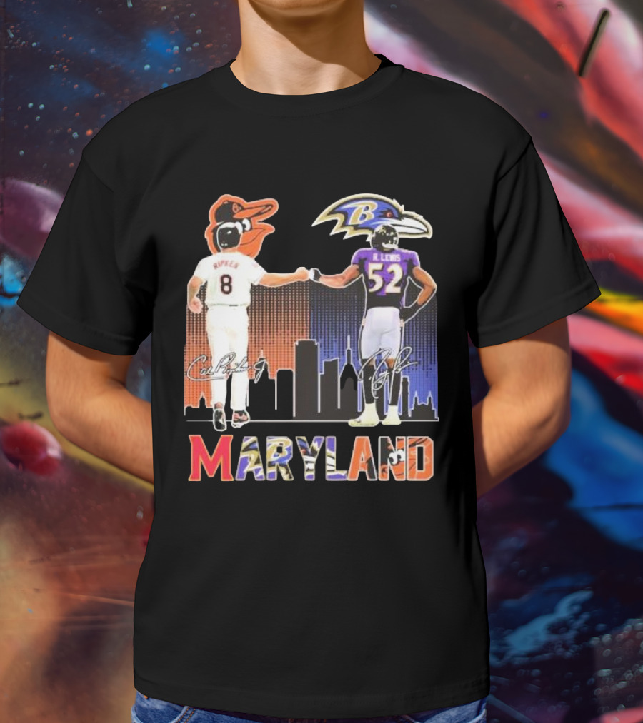 Maryland Sports Baltimore Orioles Ripken Baltimore Ravens Lewis Signatures T-Shirt