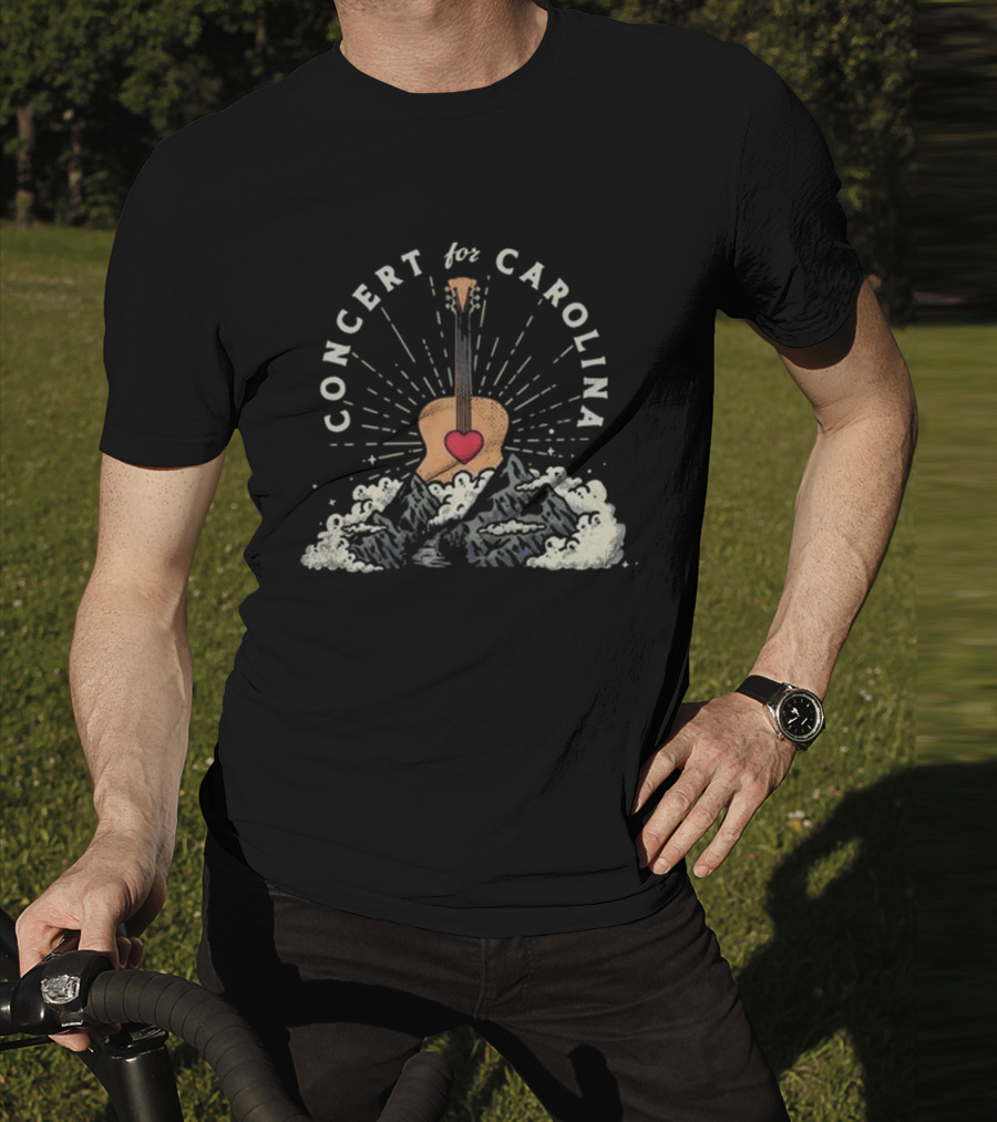 Concert For Carolina Guitar Heart And Mountains T-Shirt