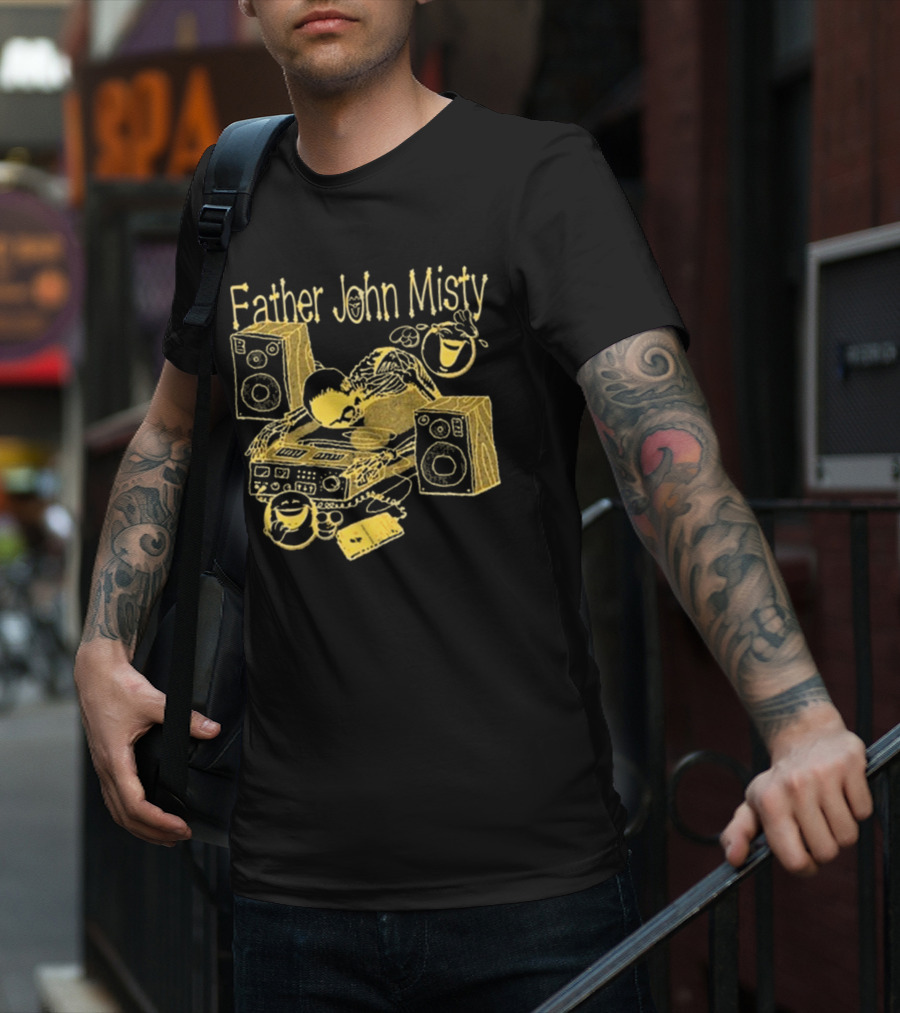 Father John Misty DJ Cartoon Skeleton With Speakers T-Shirt