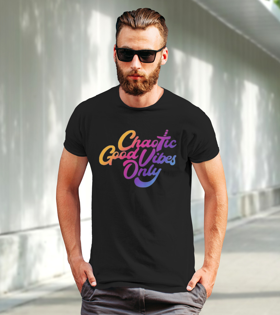 Chaotic Good Vibes Only Sword Icon Gradient Text T-Shirt